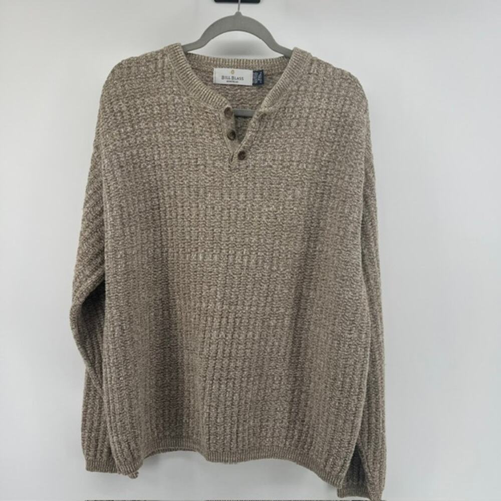 VTG Bill Blass Henley Pullover Sweater Mens XXL Chunky Knit 90s Dad Grandpa Boxy